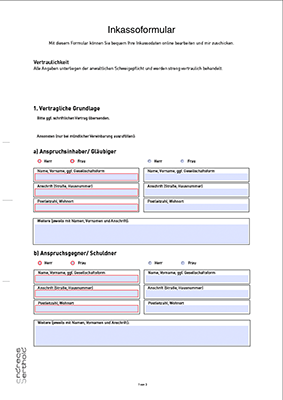 Informationen zum Inkassoformular